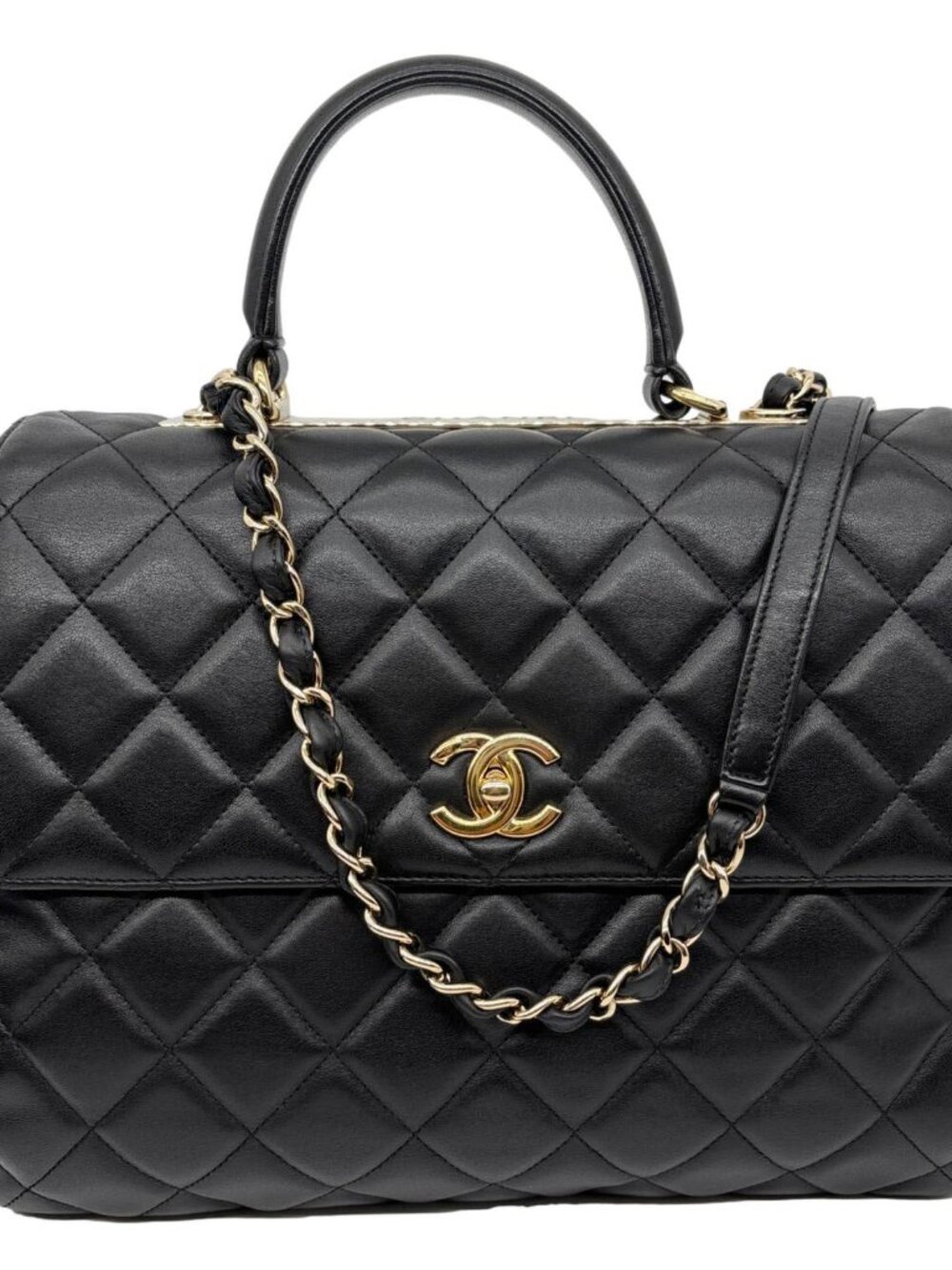 Chanel Trendy CC Top Handle Flap Quilted Leather Shoulder Bag Black